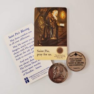 Padre Pio Relic Prayer Card and Coin