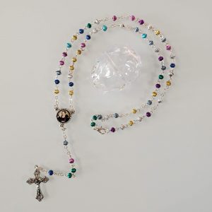 Multicolored Padre Pio Rosary in Egg Case