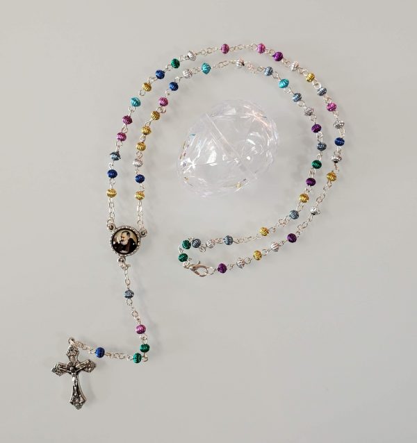Multicolored Padre Pio Rosary in Egg Case