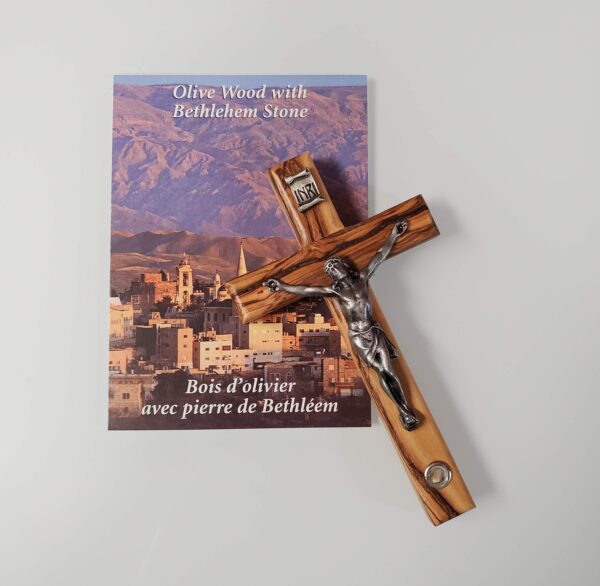 Olivewood Cross with Bethlehem Stone