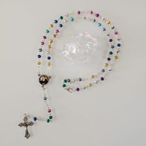 Multicolored Padre Pio Rosary in Egg Case