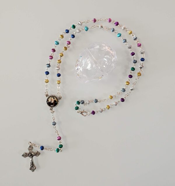 Multicolored Padre Pio Rosary in Egg Case