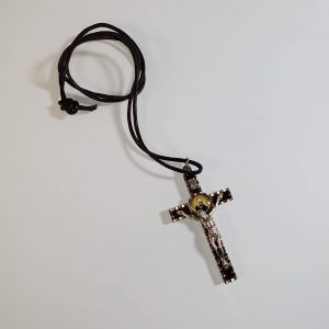 Brown Enamel Padre Pio Crucifix Pendant