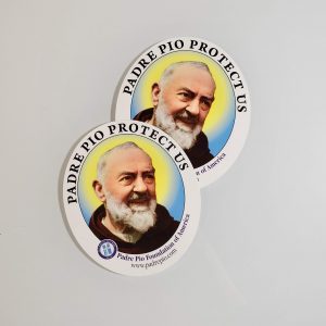 Padre Pio Protect Us Sticker - 2 for $1.00