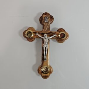 Olivewood Crucifix with Incense, Stone and Dried Olive Leaves