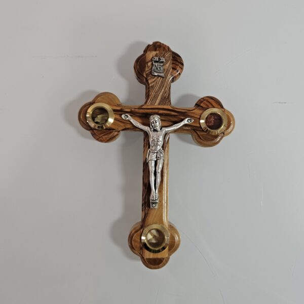 Olivewood Crucifix with Incense, Stone and Dried Olive Leaves