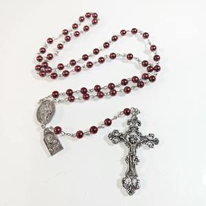 NEW! Burgundy Hematite Saint Pio and Miraculous Medal Rosary