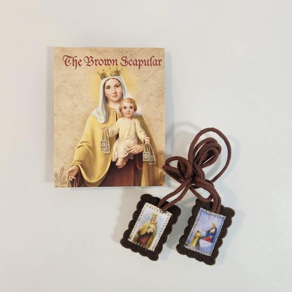 Small Brown Wool Scapular in PVC Pouch