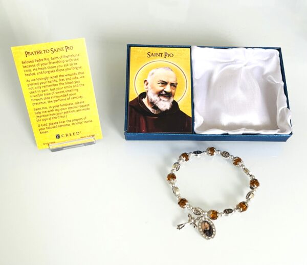 Saint Pio Amber Crystal Bracelet in Box