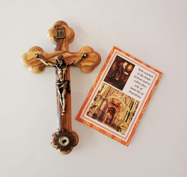 Olivewood Crucifix with Relic of Jesus (5.5") - Image 2