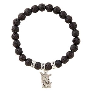 Saint Michael Lava Bead Bracelet