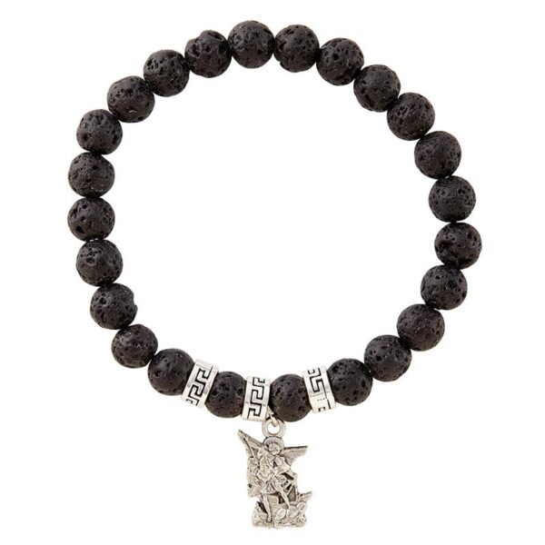 Saint Michael Lava Bead Bracelet