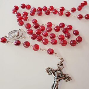 Glass Padre Pio Relic Rosary Ruby